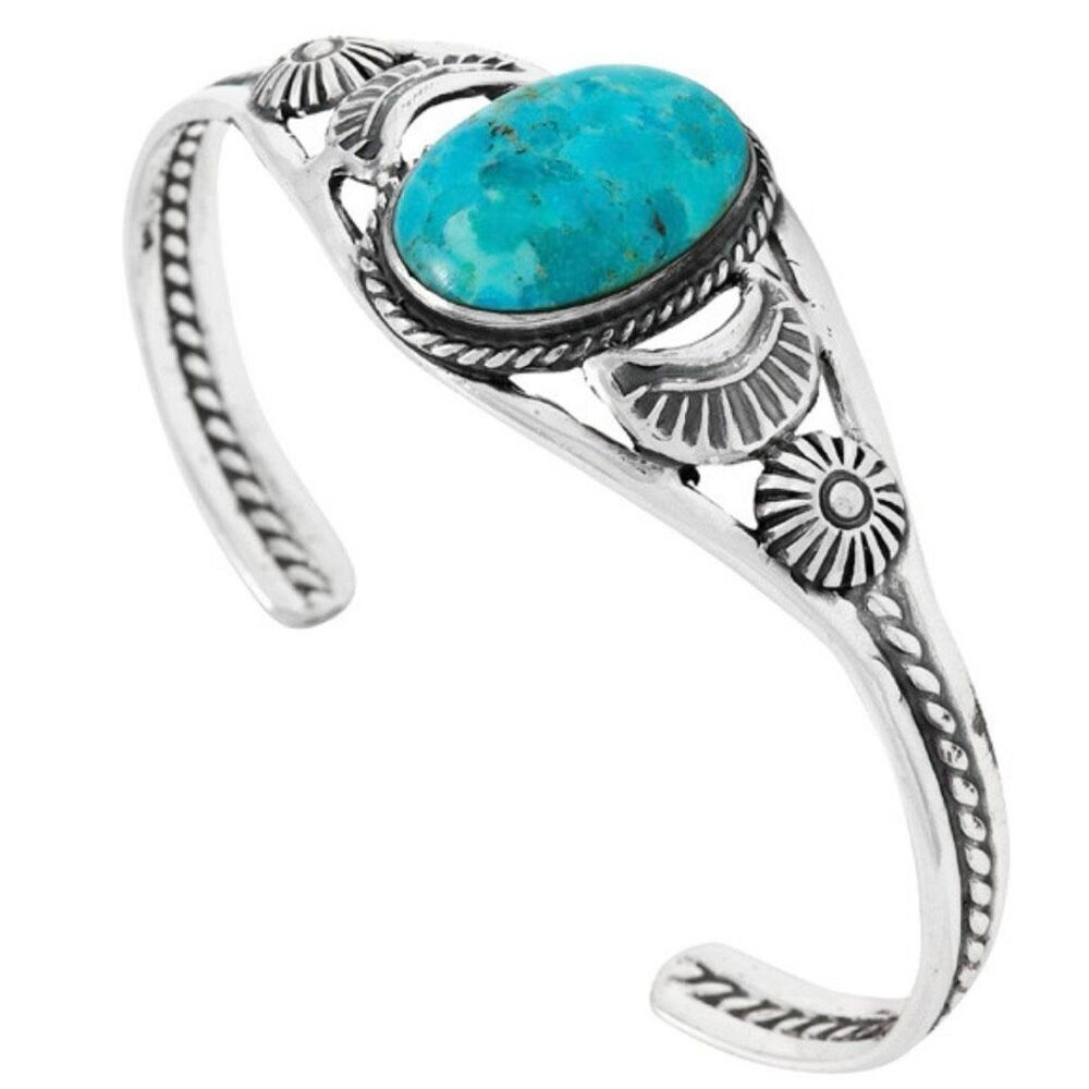 Authentic Turquoise & Sterling Silver Artisan Cuff Bracelet Southwestern Style